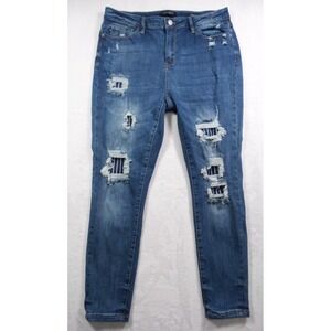 Judy Blue Jeans Womens Size 15/32 Blue Skinny Fit Pinstripe Patch Stretch